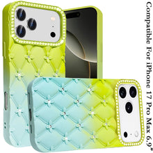 For iPhone 17 Pro Max Case Bling Diamond Pattern Padded Cover + Tempered Glass
