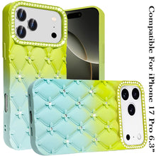 For iPhone 17 PRO Case Bling Diamond Pattern Rubber Phone Cover + Tempered Glass