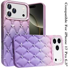 For iPhone 17 PRO Case Bling Diamond Pattern Rubber Phone Cover + Tempered Glass