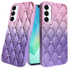 For Samsung A16 5G Case Bling Diamond Pattern Padded Cover + Tempered Glass