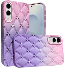 For Samsung S25 Edge Case Bling Diamond Pattern Padded Cover + Tempered Glass