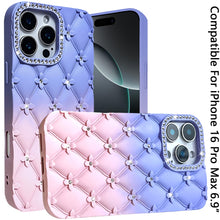 For iPhone 16 PRO MAX Case Bling Diamond Pattern Padded Cover + Tempered Glass