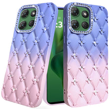 For Moto G Power 2025 Case Bling Diamond Pattern Padded Cover + Tempered Glass
