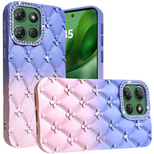 For Moto G Power 2025 Case Bling Diamond Pattern Padded Cover + Tempered Glass
