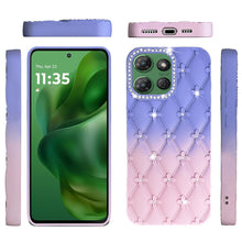 For Moto G Power 2025 Case Bling Diamond Pattern Padded Cover + Tempered Glass