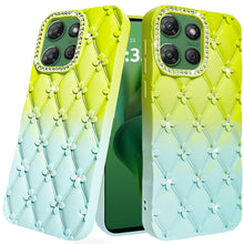 For Moto G Power 2025 Case Bling Diamond Pattern Padded Cover + Tempered Glass