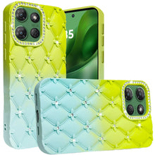 For Moto G Power 2025 Case Bling Diamond Pattern Padded Cover + Tempered Glass