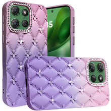 For Moto G Power 2025 Case Bling Diamond Pattern Padded Cover + Tempered Glass