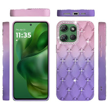 For Moto G Power 2025/26 Case Bling Diamond Pattern Padded Cover +Tempered Glass