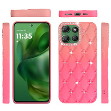 For Moto G Power 2025/26 Case Bling Diamond Pattern Padded Cover +Tempered Glass