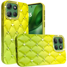 For Moto G Power 2025 Case Bling Diamond Pattern Padded Cover + Tempered Glass