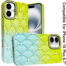 For iPhone 16 Plus 6.7in Case Bling Diamond Quilted Pattern + Tempered Glass