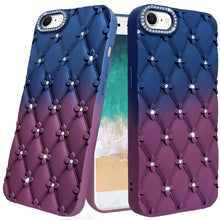 For iPhone 16e Case Bling Diamond Pattern Padded Phone Cover + Tempered Glass