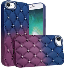 For iPhone 16e Case Bling Diamond Pattern Padded Phone Cover + Tempered Glass