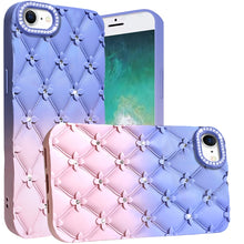 For iPhone 16e Case Bling Diamond Pattern Padded Phone Cover + Tempered Glass