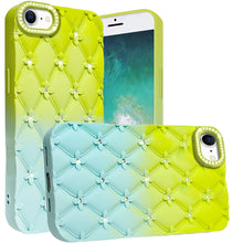 For iPhone 16e Case Bling Diamond Pattern Padded Phone Cover + Tempered Glass
