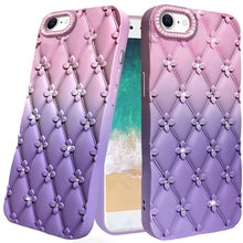 For iPhone 16e Case Bling Diamond Pattern Padded Phone Cover + Tempered Glass