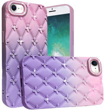 For iPhone 16e Case Bling Diamond Pattern Padded Phone Cover + Tempered Glass