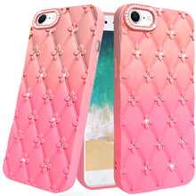 For iPhone 16e Case Bling Diamond Pattern Padded Phone Cover + Tempered Glass