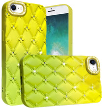 For iPhone 16e Case Bling Diamond Pattern Padded Phone Cover + Tempered Glass