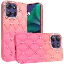 For Moto G Stylus 2025 Case Bling Diamond Pattern Padded Cover + Tempered Glass