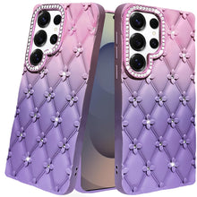For Samsung S25 Ultra Case Bling Diamond Quilted Pattern Cover + Tempered Glass