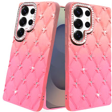 For Samsung S25 Ultra Case Bling Diamond Quilted Pattern Cover + Tempered Glass