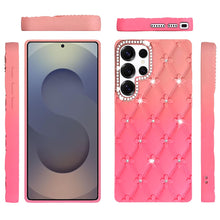 For Samsung S25 Ultra Case Bling Diamond Quilted Pattern Cover + Tempered Glass