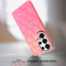 For Samsung S25 Ultra Case Bling Diamond Quilted Pattern Cover + Tempered Glass