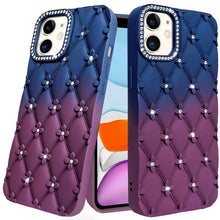 For iPhone 11 6.1 in. Case Bling Diamond Pattern Padded Cover + Tempered Glass