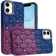 For iPhone 11 6.1 in. Case Bling Diamond Pattern Padded Cover + Tempered Glass