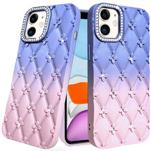 For iPhone 11 6.1 in. Case Bling Diamond Pattern Padded Cover + Tempered Glass