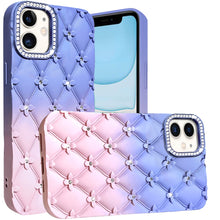 For iPhone 11 6.1 in. Case Bling Diamond Pattern Padded Cover + Tempered Glass