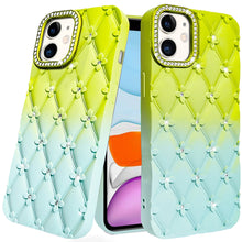 For iPhone 11 6.1 in. Case Bling Diamond Pattern Padded Cover + Tempered Glass