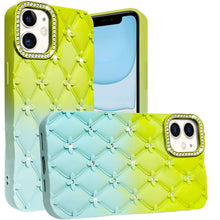 For iPhone 11 6.1 in. Case Bling Diamond Pattern Padded Cover + Tempered Glass