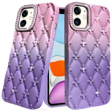 For iPhone 11 6.1 in. Case Bling Diamond Pattern Padded Cover + Tempered Glass