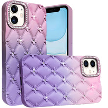 For iPhone 11 6.1 in. Case Bling Diamond Pattern Padded Cover + Tempered Glass