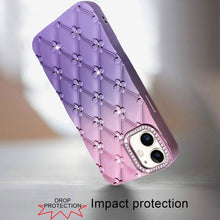 For iPhone 11 6.1 in. Case Bling Diamond Pattern Padded Cover + Tempered Glass
