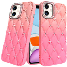 For iPhone 11 6.1 in. Case Bling Diamond Pattern Padded Cover + Tempered Glass