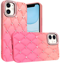 For iPhone 11 6.1 in. Case Bling Diamond Pattern Padded Cover + Tempered Glass