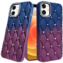 For iPhone 12/12 Pro Case Bling Diamond Pattern Padded Cover + Tempered Glass