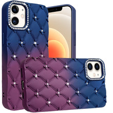 For iPhone 12/12 Pro Case Bling Diamond Pattern Padded Cover + Tempered Glass