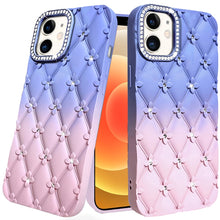 For iPhone 12/12 Pro Case Bling Diamond Pattern Padded Cover + Tempered Glass