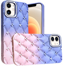 For iPhone 12/12 Pro Case Bling Diamond Pattern Padded Cover + Tempered Glass