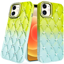 For iPhone 12/12 Pro Case Bling Diamond Pattern Padded Cover + Tempered Glass