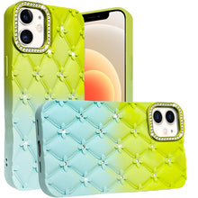 For iPhone 12/12 Pro Case Bling Diamond Pattern Padded Cover + Tempered Glass