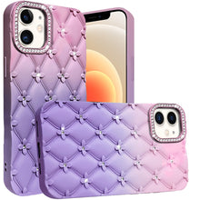 For iPhone 12/12 Pro Case Bling Diamond Pattern Padded Cover + Tempered Glass