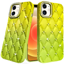 For iPhone 12/12 Pro Case Bling Diamond Pattern Padded Cover + Tempered Glass