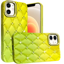 For iPhone 12/12 Pro Case Bling Diamond Pattern Padded Cover + Tempered Glass