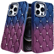 For iPhone 12 Pro Max Case Bling Diamond Pattern Padded Cover + Tempered Glass